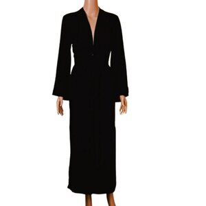 NEW Vonda Black Deep V-Neck Jumpsuit L Long Flare Sleeve Wide Leg Silky Romper